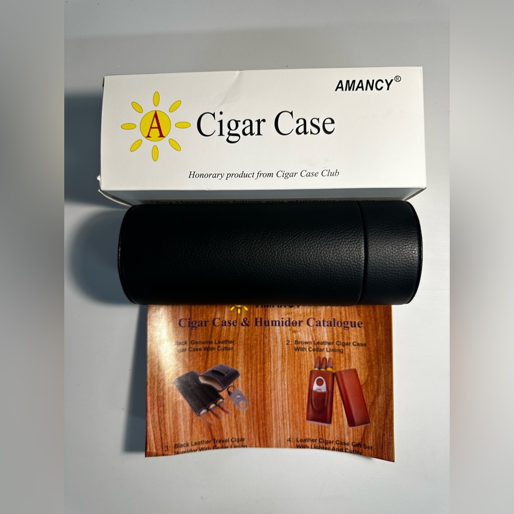 Amancy Cedar Cigar Case Wood Humidor New Black Leather with Hygrometer - Picture 3 of 16